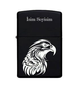 Kartal Desenli Kişiye Özel İsimli Benzinli Siyah Metal Çakmak ZP164