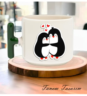 Bardak Kahve Çay Fincanı Hediye Sevgili Gün Penguen - T Kulp Kupa