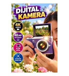48 MP Dijital Kamera – 4K Video, Flip Ekran, Autofocus ve Güzelleştirme Modu