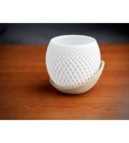 3D Baskı Küre Saksı - Kafes Dokulu İki Parçalı Dekoratif Saksı - Beyaz-Bej