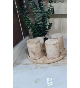 10lu Bej Mermer Desenli Görünümlü Banyo Seti ,sıvı Sabunluk Diş Fırçalığı Beton Aksesuar