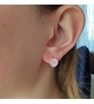 MAGRİB pembe ve mor renkli papatyalı gümüş çocuk küpesi