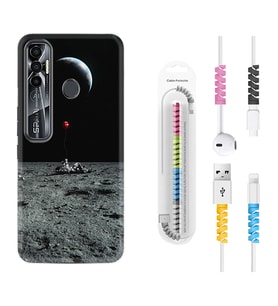 Tecno Spark 6 6 Go 8C 8 Pro 7 7 Pro Kılıf Kablo Koruma Spiral Silikon Astronoot Red Baloon 1608