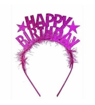 Happy Bırthday Fuşya Yazılı Metal Taç