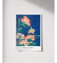 Çerçevesiz Poster Hokusai Şakayık ve Kanarya (Çok Renkli)