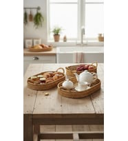 Naturel Oval 3’lü Lüks Hasır Servis Tepsi Seti