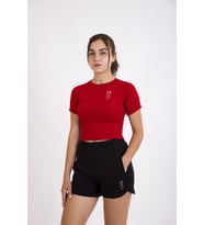 SUVLAN KADIN CROP KISA KOL T-SHİRT (Kırmızı)