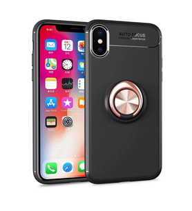 Durukar® iPhone XS Max Kılıf Range Yüzüklü Silikon - Siyah-Gold