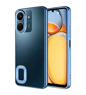 Coverzone Xiaomi Redmi 13C ile uyumlu K?l?f Kamera Korumal? Logo G�steren Parlak renk kenar �izgileri ile ??k bir tasar?m Colored Z-Omega Kapak Sierra Mavi