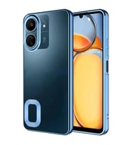 Coverzone Xiaomi Redmi 13C ile uyumlu K?l?f Kamera Korumal? Logo G�steren Parlak renk kenar �izgileri ile ??k bir tasar?m Colored Z-Omega Kapak Sierra Mavi