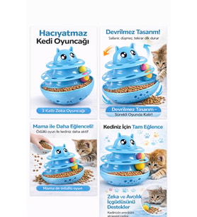 Hacıyatmaz Kedi Oyuncağı 3 Katlı Toplu Zeka Oyuncağı 20x21 cm – Devrilmez Interaktif Mama Oyuncağı