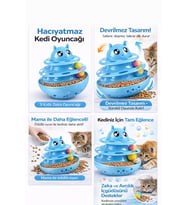 Hacıyatmaz Kedi Oyuncağı 3 Katlı Toplu Zeka Oyuncağı 20x21 cm – Devrilmez Interaktif Mama Oyuncağı