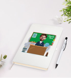 BK Gift Kişiye Özel Coğrafya Öğretmeni Karikatürlü Beyaz Defter Kalem Seti - 1