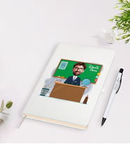 BK Gift Kişiye Özel Coğrafya Öğretmeni Karikatürlü Beyaz Defter Kalem Seti - 1