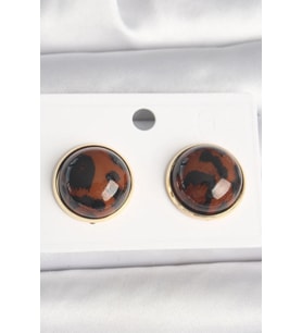 Pirinç Gold Renk 3D Daire Leopar Model Kadın Küpe - TJ-BKP10347
