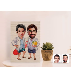 BK Gift Kişiye Özel Kankalar Karikatürlü Otantik Masaüstü Ahşap Palet Çerçeve-2 (Beyaz)