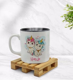 BK Gift Kişiye Özel Sevimli Çiftler Tasarımlı İçi Siyah Renkli Kupa Bardak Model 5