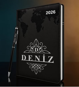 BK Gift Kişiye Özel İsimli Termo Sert Kapak 2026 Siyah Ajanda & Kalem -14, Öğretmenler Günü Hediyesi, Yeni İş Hediyesi