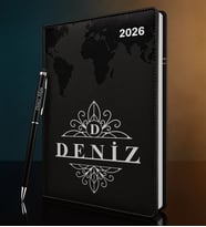 BK Gift Kişiye Özel İsimli Termo Sert Kapak 2026 Siyah Ajanda & Kalem -14, Öğretmenler Günü Hediyesi, Yeni İş Hediyesi