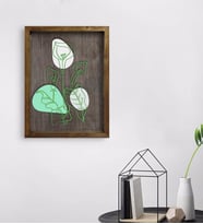 BK Home Minimal Çiçekler Tasarımlı Doğal Masif Ahşap Çerçeveli Tablo 45x65cm-1