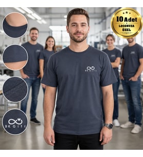 Logonuza Özel 10 Adet Premium Füme Tişört - Pamuk Unisex Kurumsal Personel Tişörtü