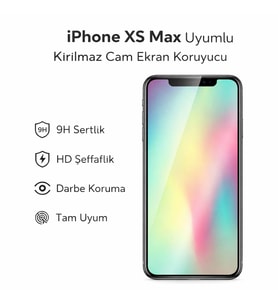 iPhone XS Max Uyumlu Kırılmaz Cam Ekran Koruyucu 9H Temperli Cam HD Şeffaf (Beyaz)