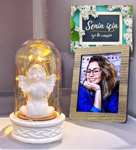 Size Özel Işıklı Beyaz Melekli Fanus  Sevgiliye Hediye  Doğum Günü Hediyesi  Fotoğraflı