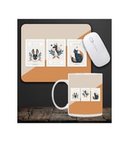 Baskılı Kupa & Bej Ve Turuncu Renk Geyik Ve Kedi Motifli Mouse Pad 23x19cm Fare Altlığı Kaydırmaz Ta