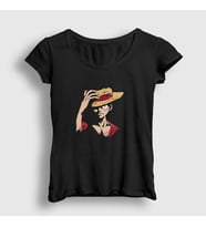 Presmono Kadın Siyah Luffy Anime One Piece T-Shirt 136003tt