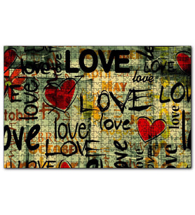 Cakapuzzle Aşk Yazıları ve Kırmızı Kalpler  Puzzle Yapboz MDF (Ahşap) (120 Parça)