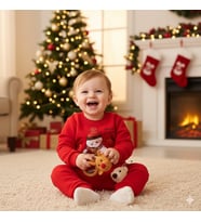 BEBEK YILBAŞI NOEL TEMALI KARDAN ADAM BASKILI EŞOFMAN TAKIMI (Kırmızı)