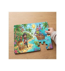 Korsan ve Sevimli Hayvanlar Tasarımlı 24 Parça Ahşap Çocuk Puzzle