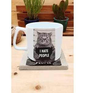 Kediler ve Sloganlar/I Hate People Set 10 Yelken Fincan Kupa-Taş Bardak Altlığı 2