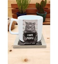 Kediler ve Sloganlar/I Hate People Set 10 Yelken Fincan Kupa-Taş Bardak Altlığı 2