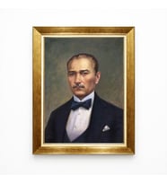 Tablore Atatürk Papyonlu Portre Kanvas Tablo Modern Sanat Altın Renk Çerçeveli