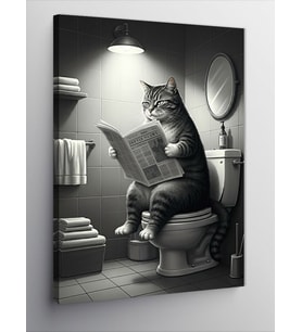 Kanvas Tablo Tuvalette Kitap Okuyan Kedi