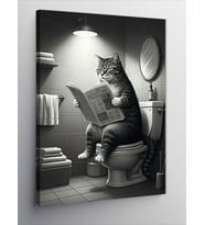 Kanvas Tablo Tuvalette Kitap Okuyan Kedi