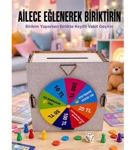 Şans Çarklı Para Biriktirme Kutusu Eğlenceli Tasarruf Challenge Ahşap Hedef Kumbarası