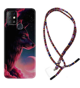 INFINIX Hot 8 9 10 11S Hot 10 Play 10T Kılıf Boyun Asklı Rasta Silikon Wolf and Moon 1380
