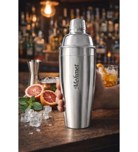Kişiye İsme Özel Büyük Boy Shaker Kokteyl Hazırlama Kabı Kokteyl Karıştırıcı Full Çelik 750 Ml