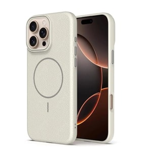 Coverzone Apple iPhone 16 Plus ile uyumlu Deri G�r�nml� 2,5mm Kamera Koruma �?k?nt? Koruma Cowboy MagSafe ile uyumlu ?� Kadife Y�zeyli Silikon K?l?f White