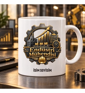 Endüstri Mühendisi Kupa Bardak Çark Fabrika ve Grafik Desenli