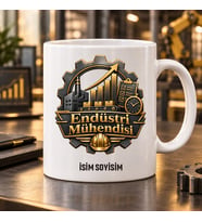 Endüstri Mühendisi Kupa Bardak Çark Fabrika ve Grafik Desenli