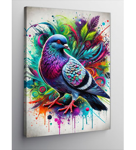 Kanvas Tablo Renkli Güvercin ve Sanat Patlaması
