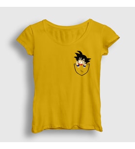 Presmono Kadın Sarı Pocket Goku Anime Dragon Ball T-Shirt 236782tt (Sarı)