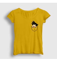 Presmono Kadın Sarı Pocket Goku Anime Dragon Ball T-Shirt 236782tt (Sarı)