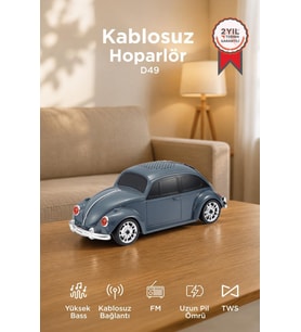Torima Bluetooth Hoparlör Retro Araba Voswos USB TF FM Speaker D49 Gri