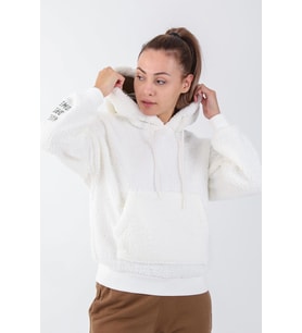 Maraton Comfort Kadın Kapüşonlu Ekru Sweatshirt