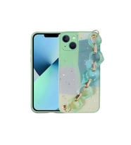 Apple iPhone 13 Uyumlu Kılıf Simli Desenli El Askılı Tutacaklı Zore Elsa Silikon Kapak (Açık Yeşil)