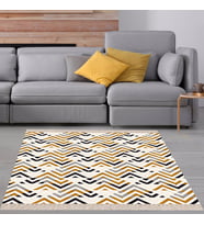 Geometrik Zigzag Desenli Dijital Baskı Yıkanabilir Kaymaz Taban Klasik Salon Halısı (Hardal)